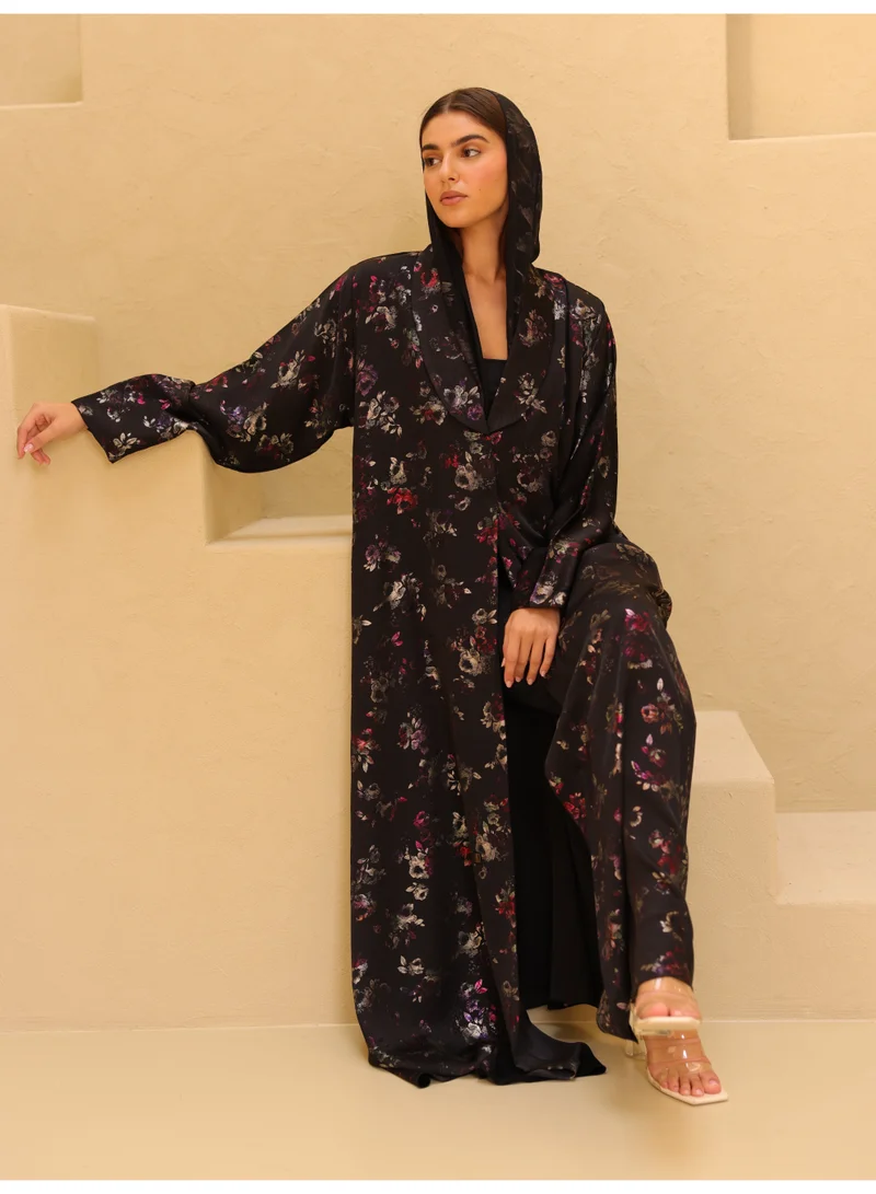IKKXA Jewel Bloom Printed Abaya ABY1239 Black